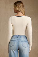 Lara-Modal Contrast-Trim Bodysuit in Ivory