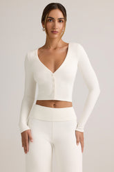 Kiva-Modal Ribbed Cropped Cardigan in White
