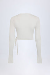Lou-Pointelle Wrap Crop Top in White