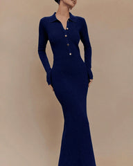 Blue A-Line Button Sweater Dress