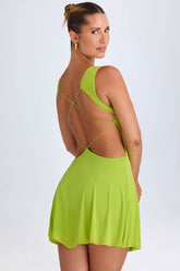Kalista-Plunge Cut-Out Mini Dress in Lime Green