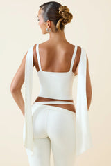 Sarai-Plunge-Neck Draped Top in Vanilla