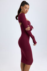 Sawyer-Modal Square-Neck Midi Dress in Wine Red