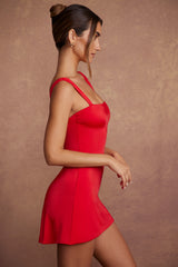 Violetta-Tie Up Back Mini Dress in Red