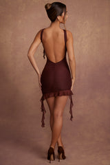 Iolanda-Backless Ruffle Detailing Mini Dress in Brown