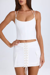Mali-Lace-Up Micro Mini Skirt in White