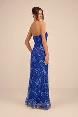 Confident Sensation Cobalt Sequin Strapless Bustier Maxi Dress