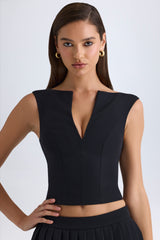 Kadie-Open-Front Crop Top in Black