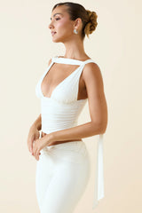 Sarai-Plunge-Neck Draped Top in Vanilla