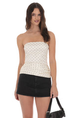 Polka Dot Satin Top in Cream