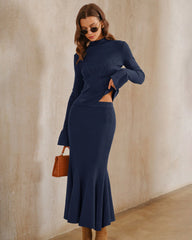 Navy Knit Mermaid Midi Skirt