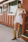Cotton Floral Embroidered Lace Mix Bow Hanky Hem Mini Dress