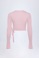 Lou-Pointelle Wrap Crop Top in Baby Pink