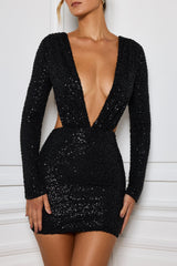Marva-Embellished Cut-Out Mini Dress in Black