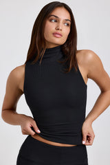 Della-Ribbed Modal Turtleneck Tank Top in Black