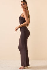 Lena-Modal Twist-Front Maxi Skirt in Chocolate Brown