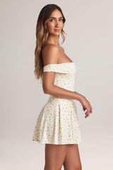Jaida-Modal Off-Shoulder A-Line Mini Dress in Floral Print