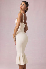 Valentina-Layered Bra-Detail Fishtail Midaxi Dress in Ivory