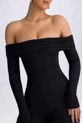 Dilnaz-Modal Off-Shoulder Ruched Jumpsuit in Black