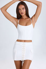 Mali-Lace-Up Micro Mini Skirt in White