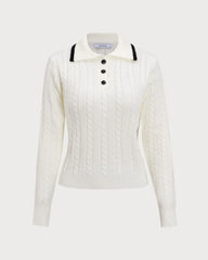 White Contrasting Button Sweater