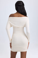 Elsa-Modal Off-Shoulder Ruched Mini Dress in Ivory