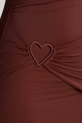 Ravenna-Multiwear Cowl Neck Wrap Over Evening Gown in Chocolate Brown