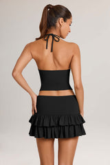 Azaria-Modal Ruffle Mid-Rise Mini Skort in Black