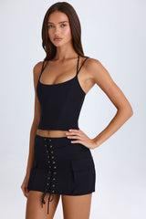 Mali-Lace-Up Micro Mini Skirt in Black