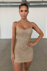 Lunetta-Embellished Mini Dress in Gold