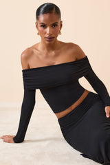 Kesia-Modal Off-Shoulder Long-Sleeve Top in Black