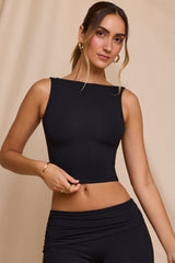 Wren-High Neck Open Back Crop Top in Black