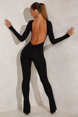 Rumer-High Neck Open Back Jumpsuit in Black