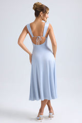 Thandie-Sweetheart-Neck Ruched Midaxi Dress in Light Blue