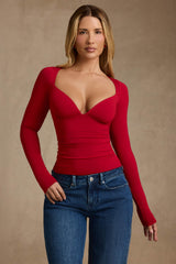 Emry-Modal Ruched Long-Sleeve Top in Red