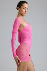 Melody-Embellished Cut-Out Unitard in Bubblegum Pink