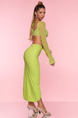 La Desirade-Embellished Cowl Neck Crop Top in Lime