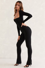 Jett-Long Sleeve Square Neck Jumpsuit in Black