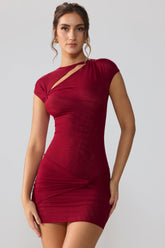 Aurelia-Mesh Cap Sleeve Cut Out Mini Dress in Ruby