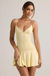 Kelbie-Modal Ruched A-Line Mini Dress in ButterCream Yellow