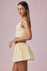 Maira-Ruched Drawstring Mini Skirt in Lemon Yellow Stripe