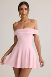 Jaida-Modal Off-Shoulder A-Line Mini Dress in Baby Pink