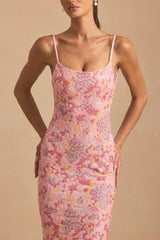 Tavira-Embellished Scoop-Neck Backless Maxi Dress in Pink