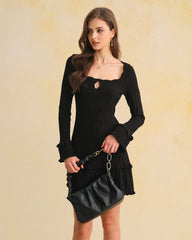 Black Bell Sleeve Ruffle Sweater Dress
