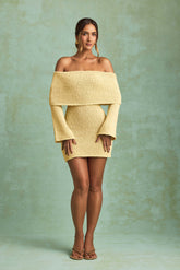 Souline-Bouclé Off-Shoulder Mini Dress in Yellow