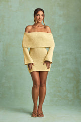 Souline-Bouclé Off-Shoulder Mini Dress in Yellow