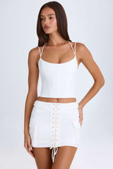 Mali-Lace-Up Micro Mini Skirt in White