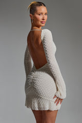 Grazina-Embellished Open-Back A-Line Mini Dress in White