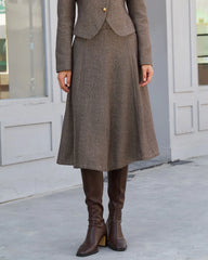 Brown Natural Waisted A-Line Midi Skirt