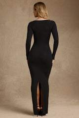 Ginette-Modal Contrast-Trim Maxi Dress in Black